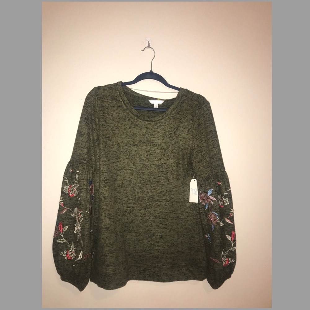 Olive Green Marl Balloon Sleeve Sweater
